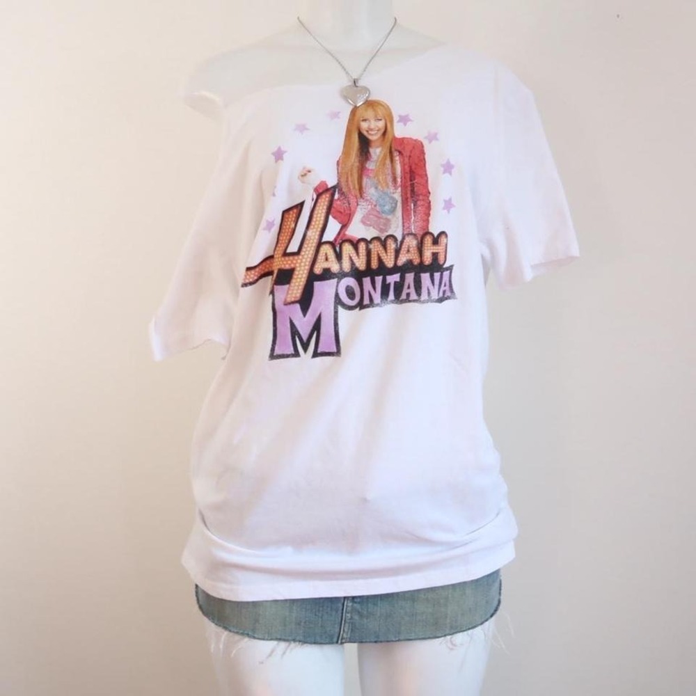 hannah montana graphic tee off shoulder y2k disney top